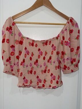 Nuon by Westside Printed Pink Crop Top
  Off-Shoulder Puff Sleeve Top medium
